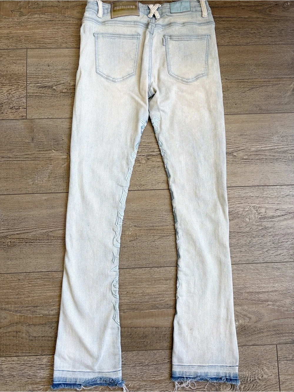 Pheelings Against All Odds Light Wash Embroidered Detail Stacked Slim Leg Jeans